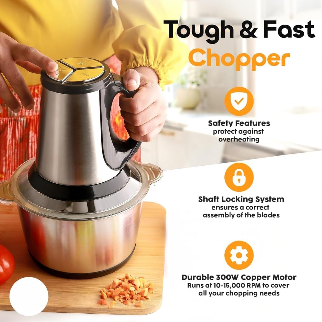 Electric Chopper 2L Stainless Steel | Heavy Duty Meat Grinder, Vegetable Chopper & Food Processor - Image 3